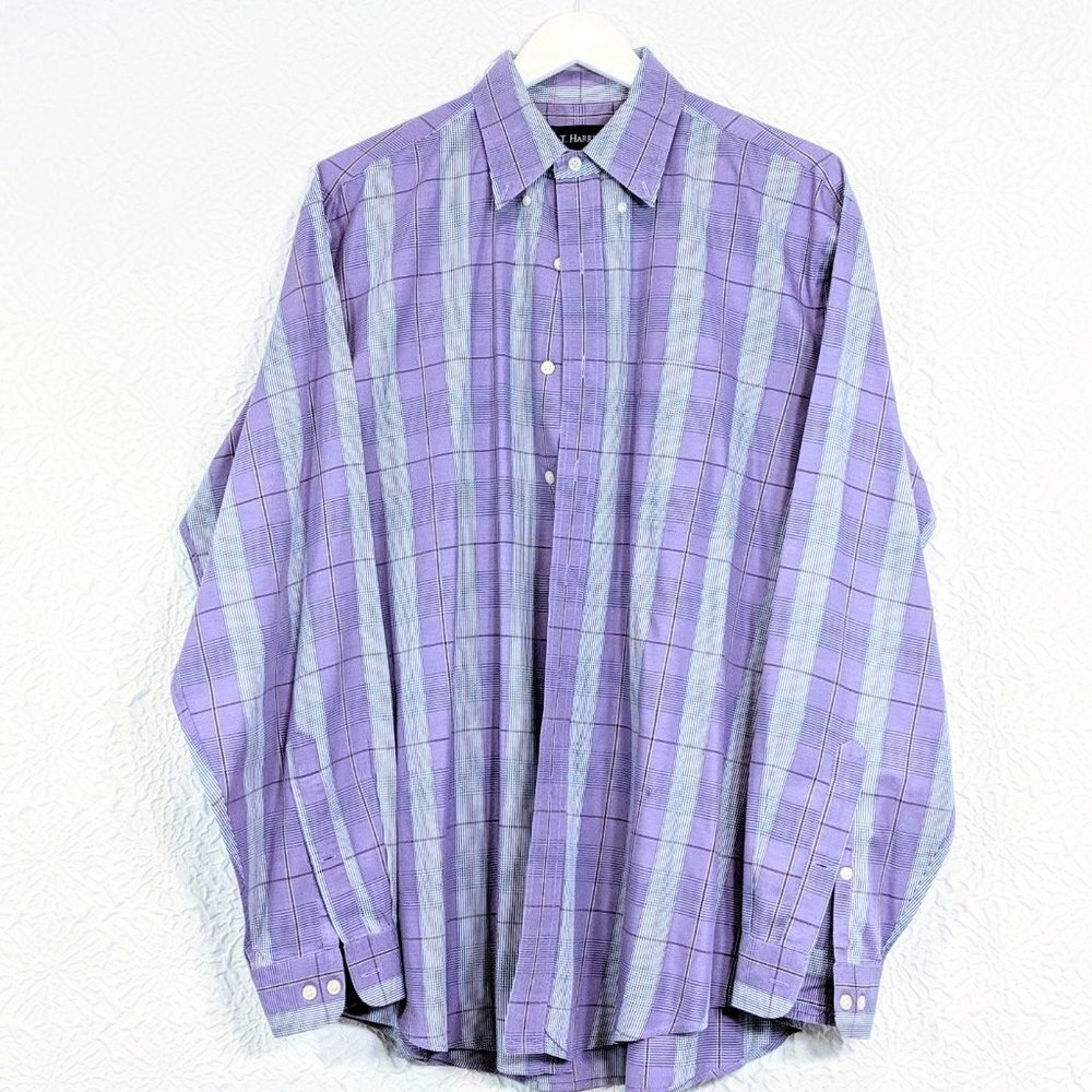 T. Harris Plaid Woven Long Sleeve Dress Shirt